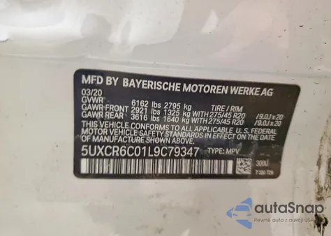 2020 BMW X5 xDrive40I from USA, damaged, VIN 5UXCR6C01L9C79347
